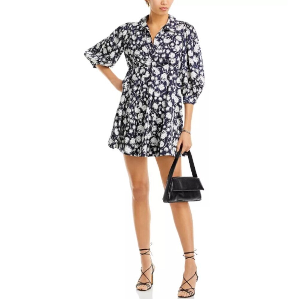 *SOLD* CINQ À SEPT 'Darby' Floral-Print Satin Mini-Dress, Navy Blue/Ivory